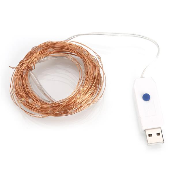 USB铜线灯串 8功能模式 10米100灯  圣诞装饰灯串 庭院花园灯串   暖白-1