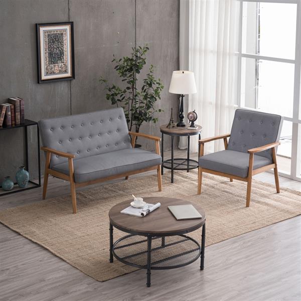 A款复古的现代木质 双人沙发椅 休闲椅 浅灰色布料 【126 x 75 x 83.5cm】-28