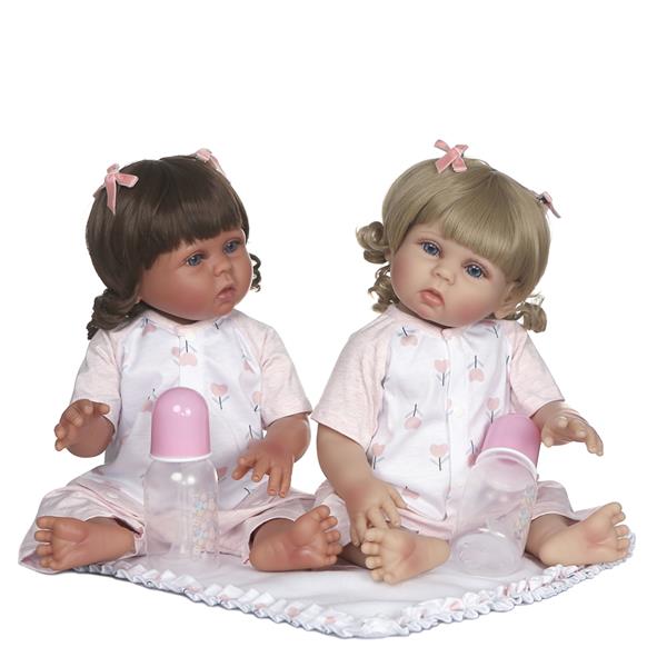 【KRT】全胶仿真娃娃：18英寸 粉白小花睡衣婴儿-28