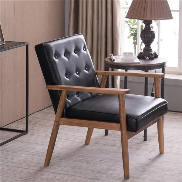 A款复古的现代木质 单人沙发椅，黑色PU （75x69x84CM）-29
