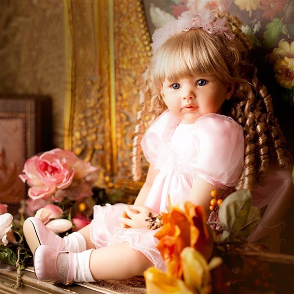 【KRT】布身仿真娃娃:24英寸 金色卷发粉公主裙(纤维发套)-1