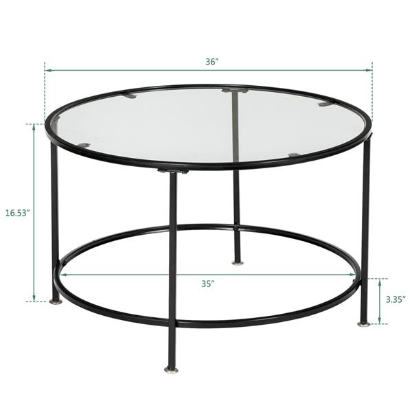 HODELY 36"黑色2层5mm厚钢化玻璃台面圆形铁艺咖啡桌（HT-JJ020）-17