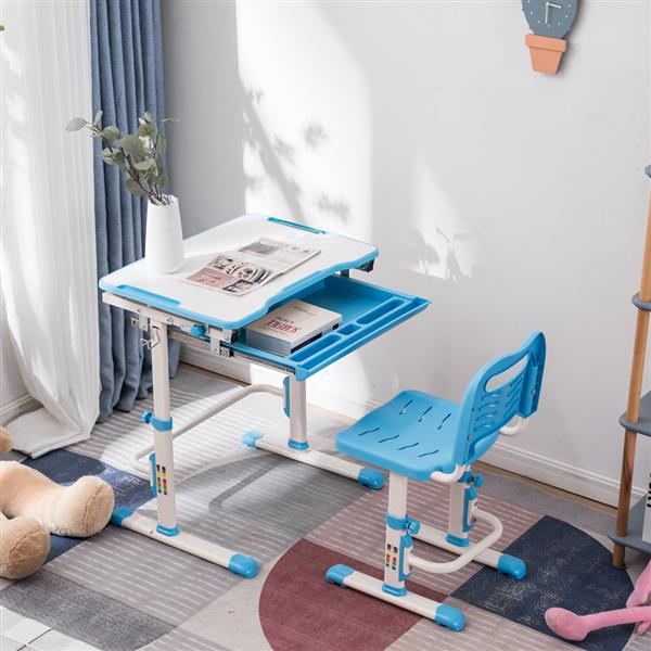 学生桌椅套装C款 白烤漆 白色面 蓝色塑料【70x38x(52-74)cm】-39