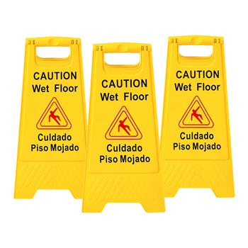 三个装 24inch 折叠PP塑料 A型告示牌 caution wet floor 带西班牙文