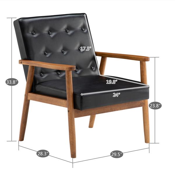 A款复古的现代木质 单人沙发椅，黑色PU （75x69x84CM）-16