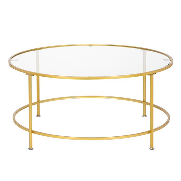 HODELY 36"金色单层5mm厚钢化玻璃台面圆形铁艺咖啡桌（HT-JJ018）-3