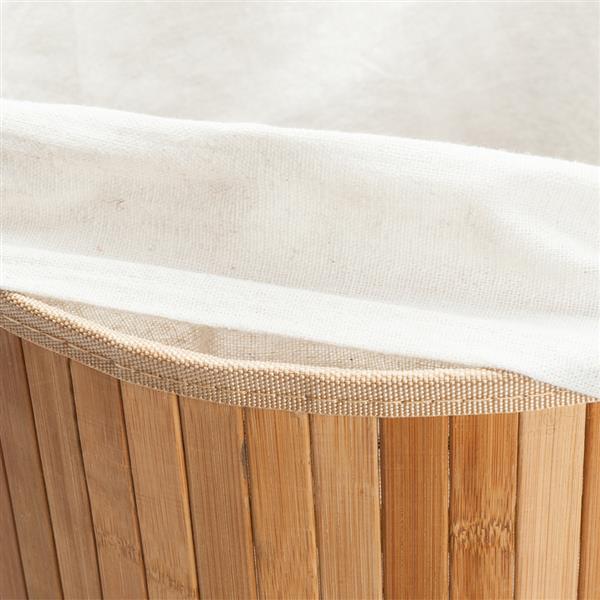 圆桶式折叠脏衣篮含盖子（竹质）-原木色-19