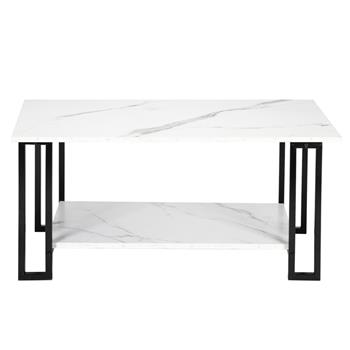 白色2层1.5cm厚密度板仿大理石方形桌面铁艺咖啡桌（HT-JJ011）