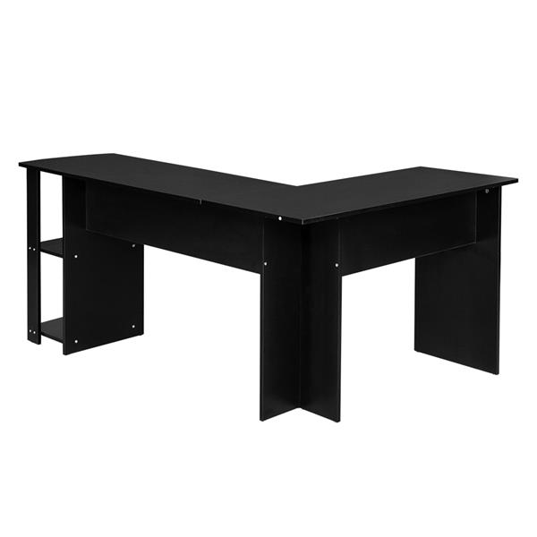 L型木质电脑办公桌带2层置物层-黑色 【DC】-6