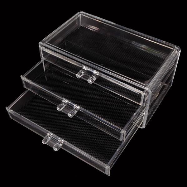 透明塑料三抽屉式化妆盒弧形2件套-1303-11