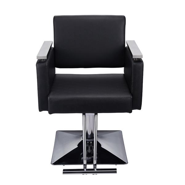 PVC皮革 不锈钢扶手 方形底座 150kg 黑色 HC197R 理发椅-1