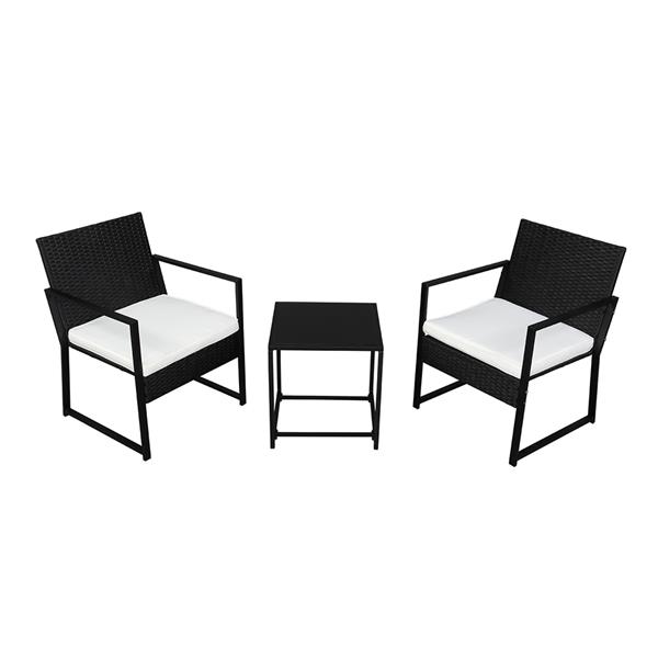 2pcs单人平脚椅和1pc茶几 铁框架 管材外露 黑色四线 N003 编藤三件套-4