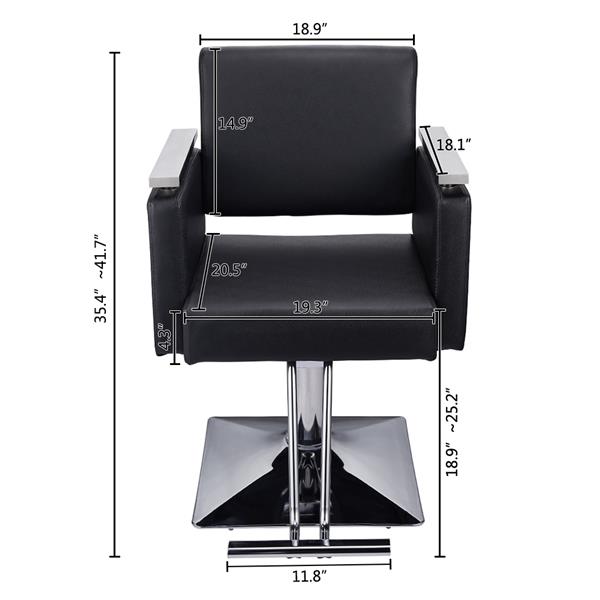 PVC皮革 不锈钢扶手 方形底座 150kg 黑色 HC197R 理发椅-8