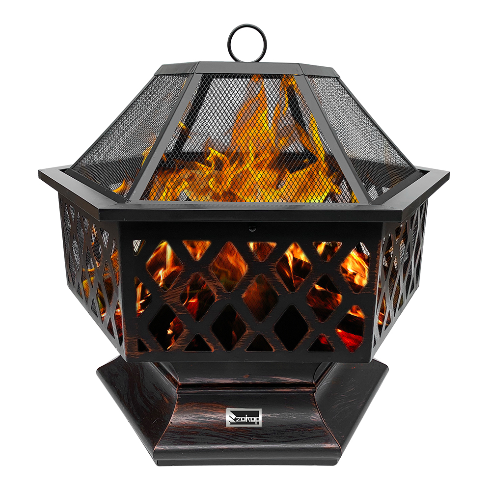 ZOKOP YL011F/25" Outdoor Wood Fire Hexagonal Pits / Heater/ Copper