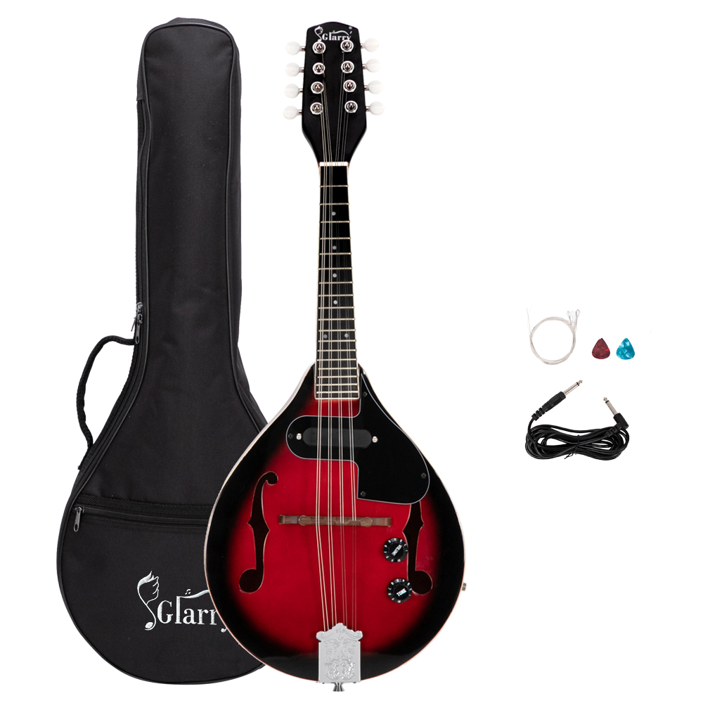 [Do Not Sell on Amazon]Glarry A Style 8-String Acoustic Electric Mandolin Double-Duty Mandolin with Gig Bag for Beginner Sunset Red