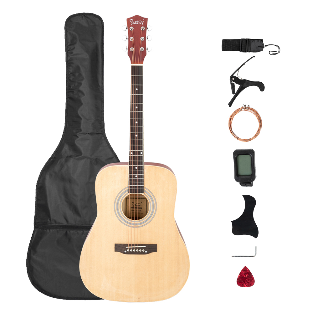 [Do Not Sell on Amazon]Glarry Gt508 41 Inch Rounded Spruce Panel Matte Edging Folk Guitar Bag Shield Wrench Tuner Capo Shoulder Strap String Paddles Burlywood