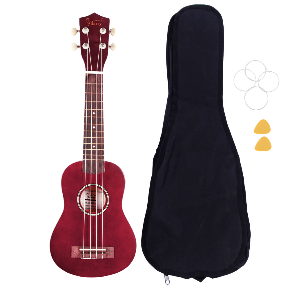 [Do Not Sell on Amazon]Glarry UK101 21" Pure Color Rosewood Fingerboard Basswood Soprano Ukulele with Bag Red