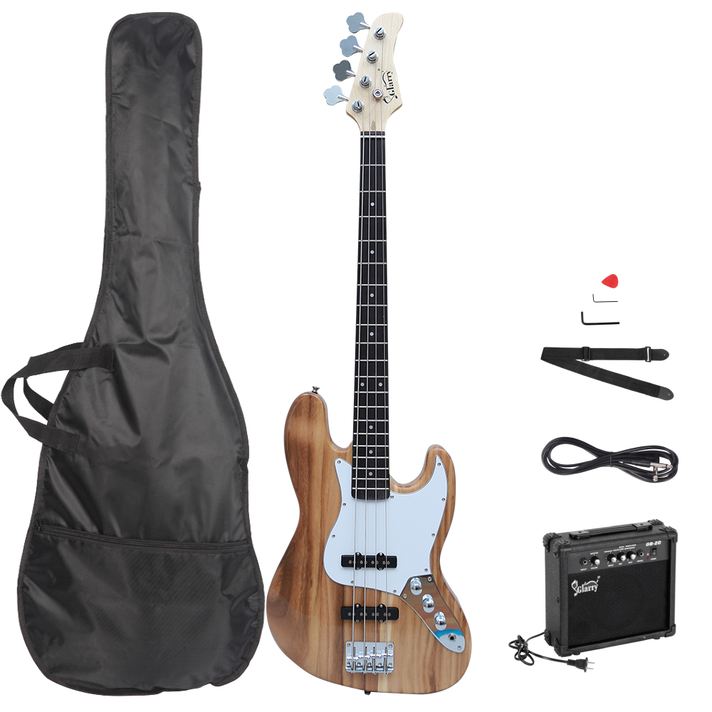 [Do Not Sell on Amazon]Glarry GJazz Bass with Electirc Bass Amplifier Power Wire Tools Burlywood