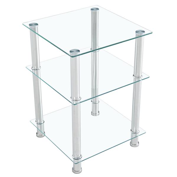 N101 三层 钢化玻璃不锈钢管 方形 清玻 42*42*61cm 边几-2
