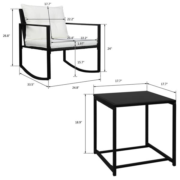 2pcs单人摇椅和1pc茶几 铁框架 管材外露 黑色四线 N001 编藤三件套-30