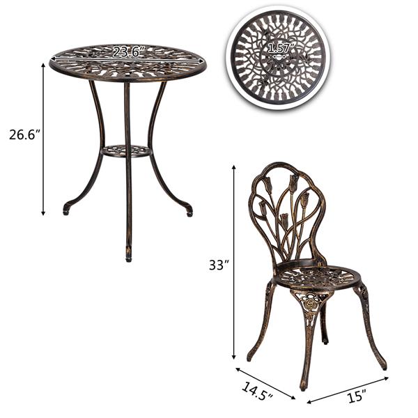 2pcs单人椅和1pc圆桌 铝 铁 郁金香 玫瑰花型 古铜色 N001 铸件套装-9