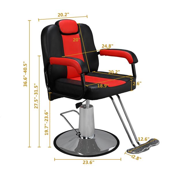 PVC皮套 铁框架 圆形底座 150kg 黑红 HZ88100  理发椅-20