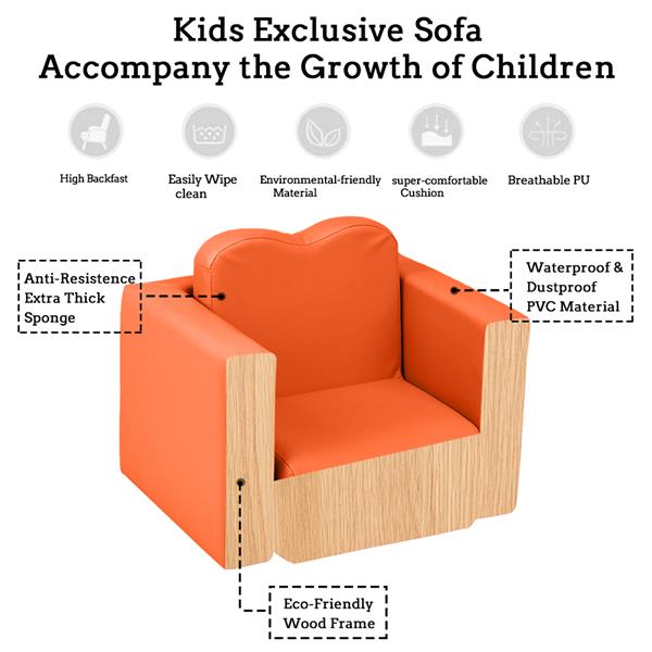 N101 1set 单人二合一 美标PU 49*32*39cm 长方形 橙色 现代 一岁以上儿童 儿童沙发-27