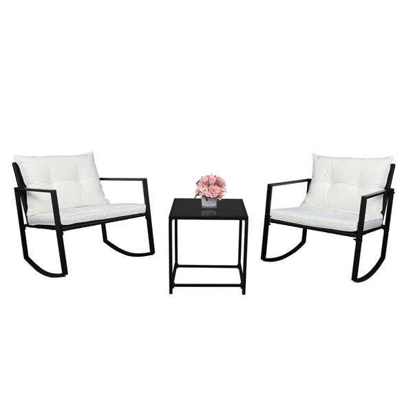 2pcs单人摇椅和1pc茶几 铁框架 管材外露 黑色四线 N001 编藤三件套-6