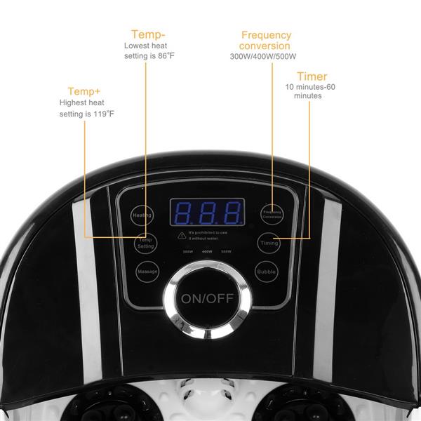 美规ETL认证 110V 300/400/500W 黑色 PP新料 带触摸屏数码显示变频 自动滚轮8802 足浴盆-16