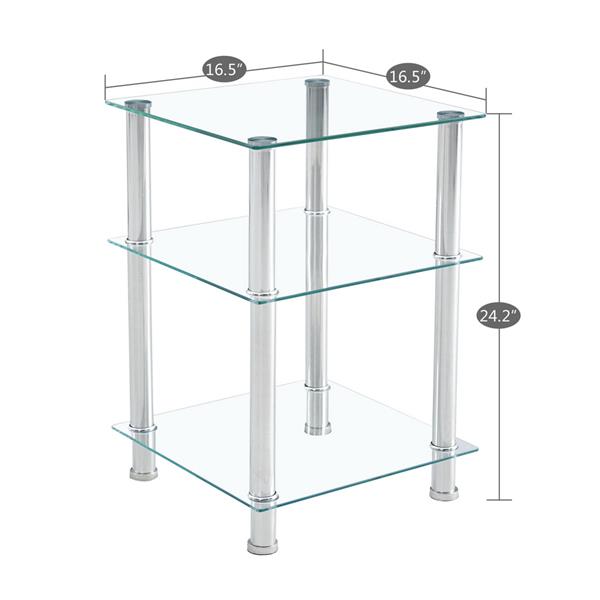 N101 三层 钢化玻璃不锈钢管 方形 清玻 42*42*61cm 边几-3