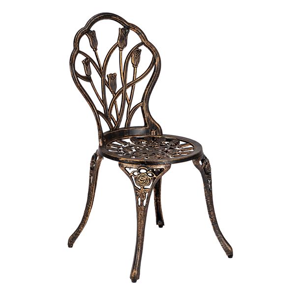 2pcs单人椅和1pc圆桌 铝 铁 郁金香 玫瑰花型 古铜色 N001 铸件套装-2