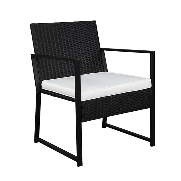 2pcs单人平脚椅和1pc茶几 铁框架 管材外露 黑色四线 N003 编藤三件套-9