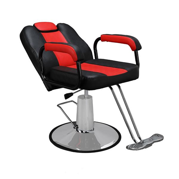 PVC皮套 铁框架 圆形底座 150kg 黑红 HZ88100  理发椅-8