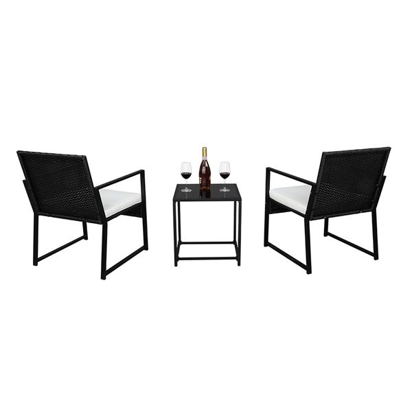 2pcs单人平脚椅和1pc茶几 铁框架 管材外露 黑色四线 N003 编藤三件套-8