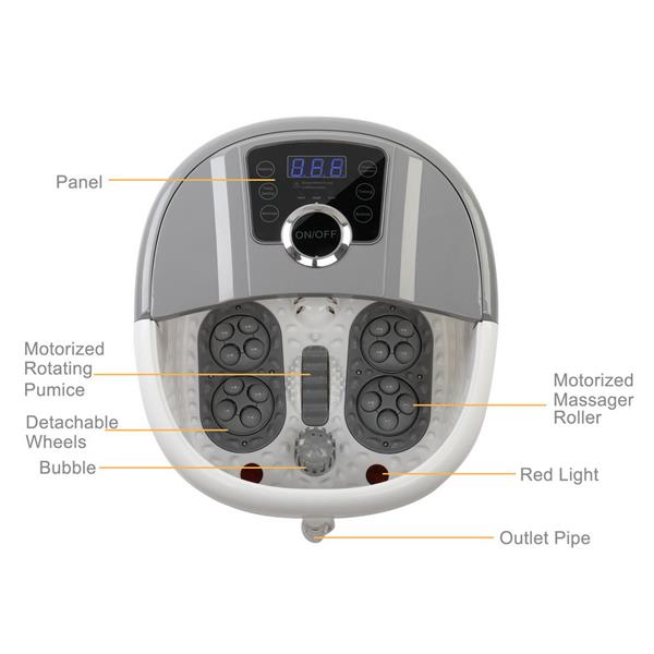 美规ETL认证 110V 300/400/500W 灰色 PP新料 带触摸屏数码显示变频 自动滚轮8802 足浴盆-22