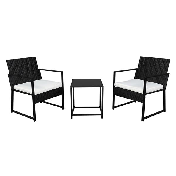 2pcs单人平脚椅和1pc茶几 铁框架 管材外露 黑色四线 N003 编藤三件套-3