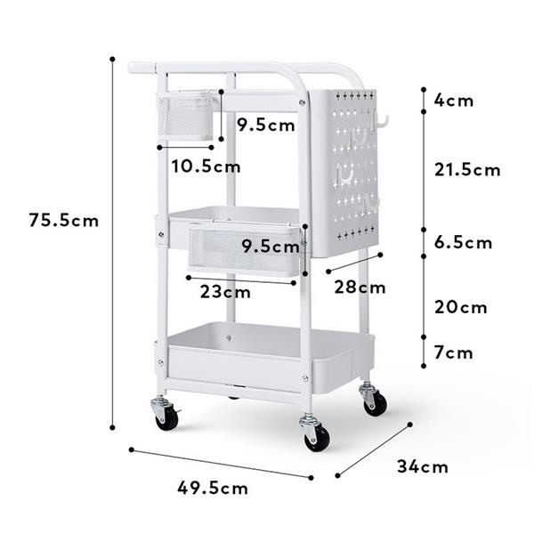 三层洞洞板 铁 51.6*35*75.5cm 白色 XM_4307W  N001 家用金属推车-4