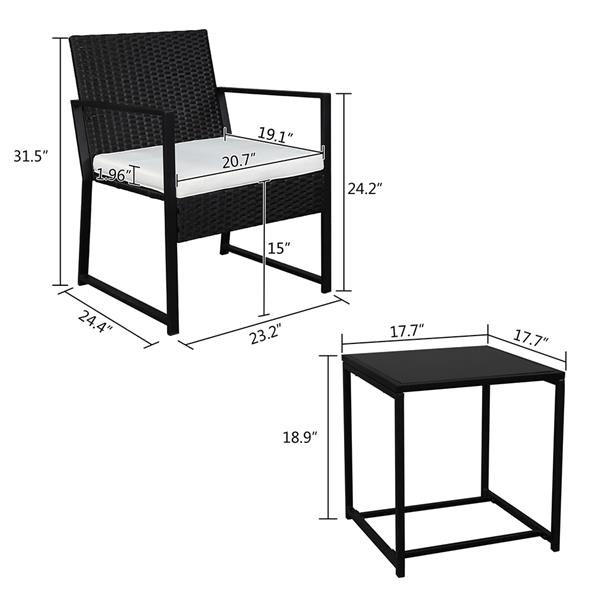 2pcs单人平脚椅和1pc茶几 铁框架 管材外露 黑色四线 N003 编藤三件套-14