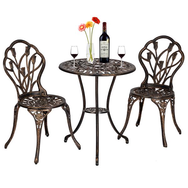 2pcs单人椅和1pc圆桌 铝 铁 郁金香 玫瑰花型 古铜色 N001 铸件套装-6