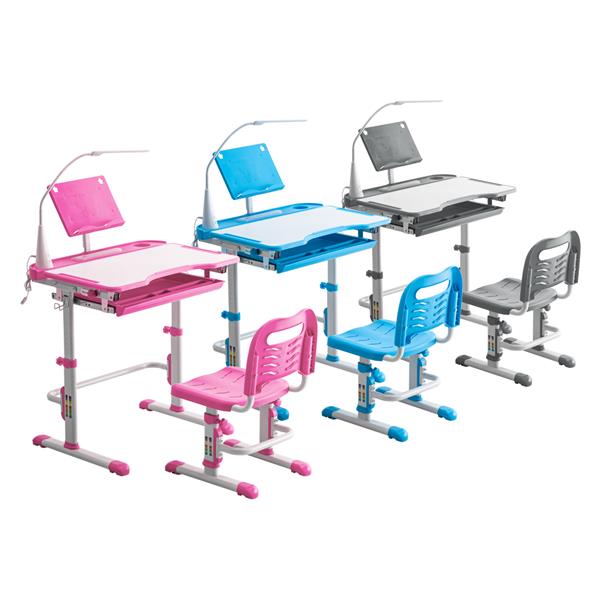 N101 1set 带阅读架带灯 铁管 塑料 长方形 粉色 70*48*(52-74)cm 提拉升降 现代 适用于3岁以上 学习桌椅-17