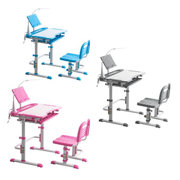N101 1set 带阅读架带灯 铁管 塑料 长方形 粉色 70*48*(52-74)cm 提拉升降 现代 适用于3岁以上 学习桌椅-19