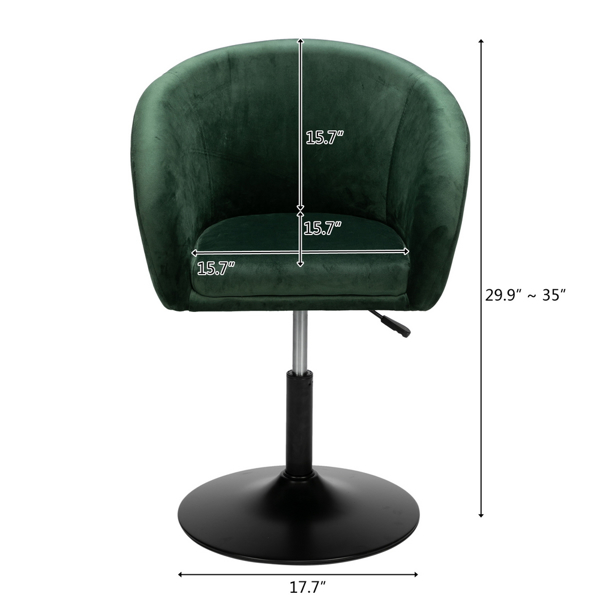 1pc 畚斗款半包围休闲椅加大底盘 绒布 吧椅 半弧形 深绿色坐垫黑色底盘 可旋转升降 N101-5