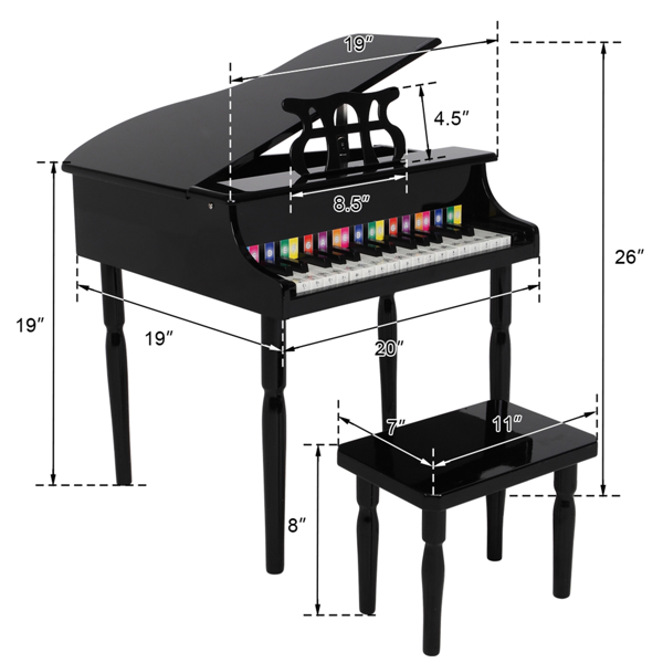 LALAHO 木质 30按键机械音质带乐谱架 黑色 儿童钢琴 49*50.5*48.5cm N001-13