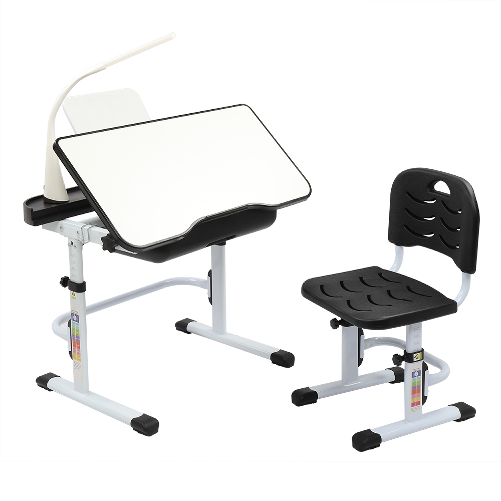 70CM Lifting Table Top Can Tilt Children Learning Table And Chair Black With Reading Stand   USB Interface Desk Lamp)