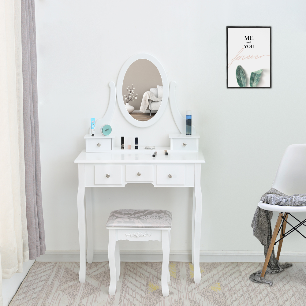 FCH Single Mirror 5 Drawer Dressing Table White