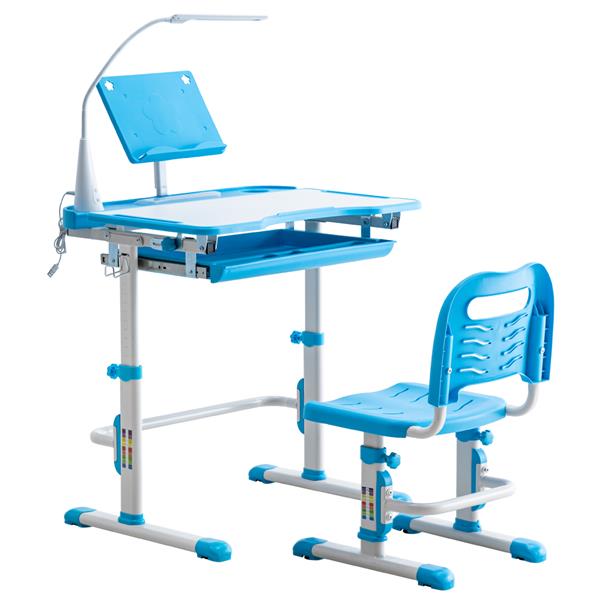 N101 1set 带阅读架带灯 铁管 塑料 长方形 蓝色 70*48*(52-74)cm 提拉升降 现代 适用于3岁以上 学习桌椅-7