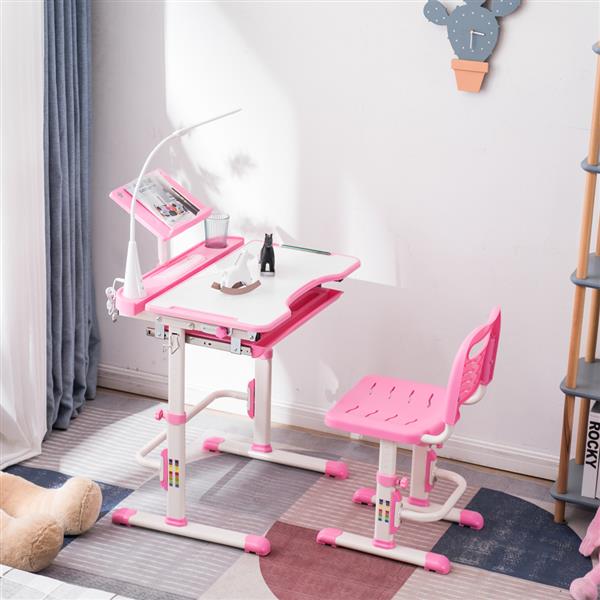 N101 1set 带阅读架带灯 铁管 塑料 长方形 粉色 70*48*(52-74)cm 提拉升降 现代 适用于3岁以上 学习桌椅-39