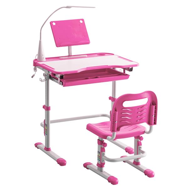 N101 1set 带阅读架带灯 铁管 塑料 长方形 粉色 70*48*(52-74)cm 提拉升降 现代 适用于3岁以上 学习桌椅-15
