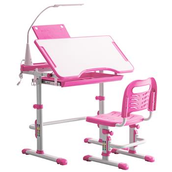 N101 1set 带阅读架带灯 铁管 塑料 长方形 粉色 70*48*(52-74)cm 提拉升降 现代 适用于3岁以上 学习桌椅