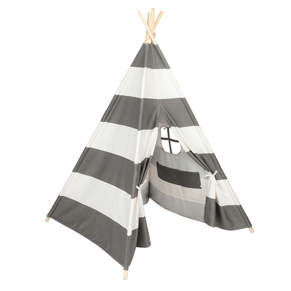 LALAHO-儿童帐篷-印第安帐篷-纯棉布-4杆-120*110*165cm-灰白条纹-5